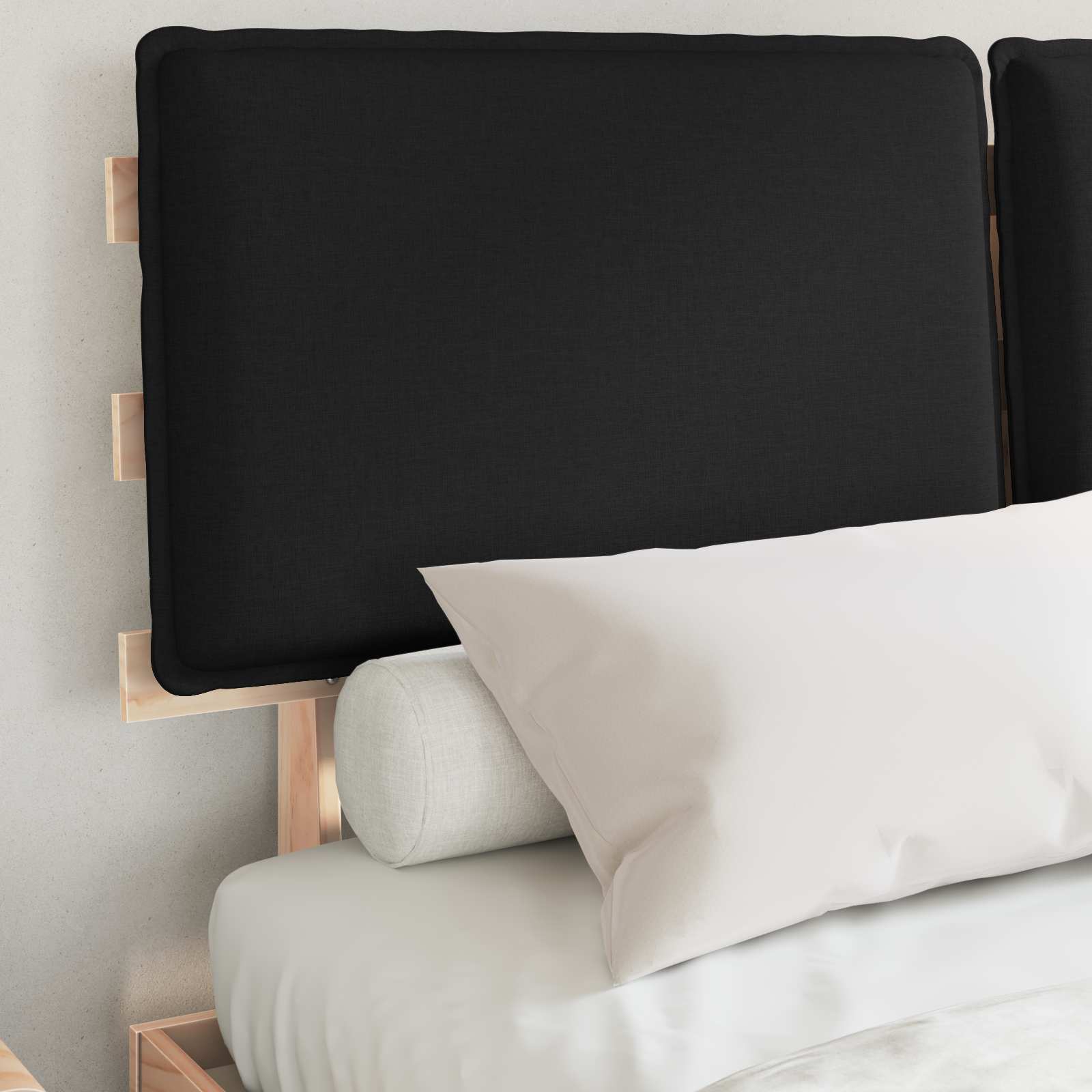 Estrutura de cama com cabeceira estofada preto 140 x 190 cm