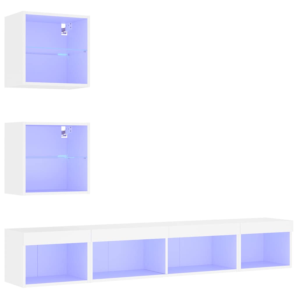 5Pcs móveis de parede p/ TV c/ leds derivados de madeira branco