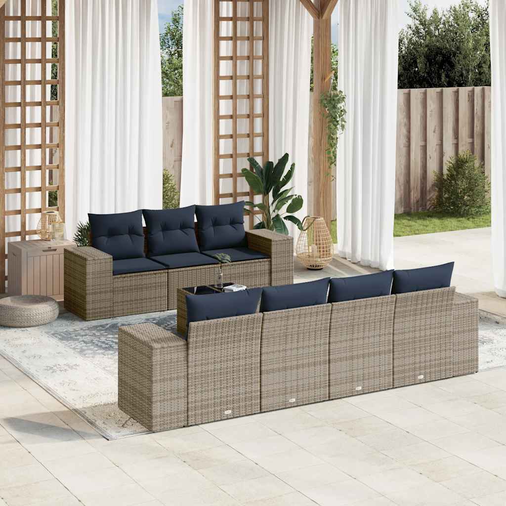 Conjunto de sofá de jardim com 8 peças e almofadas em rattan sintético cinza