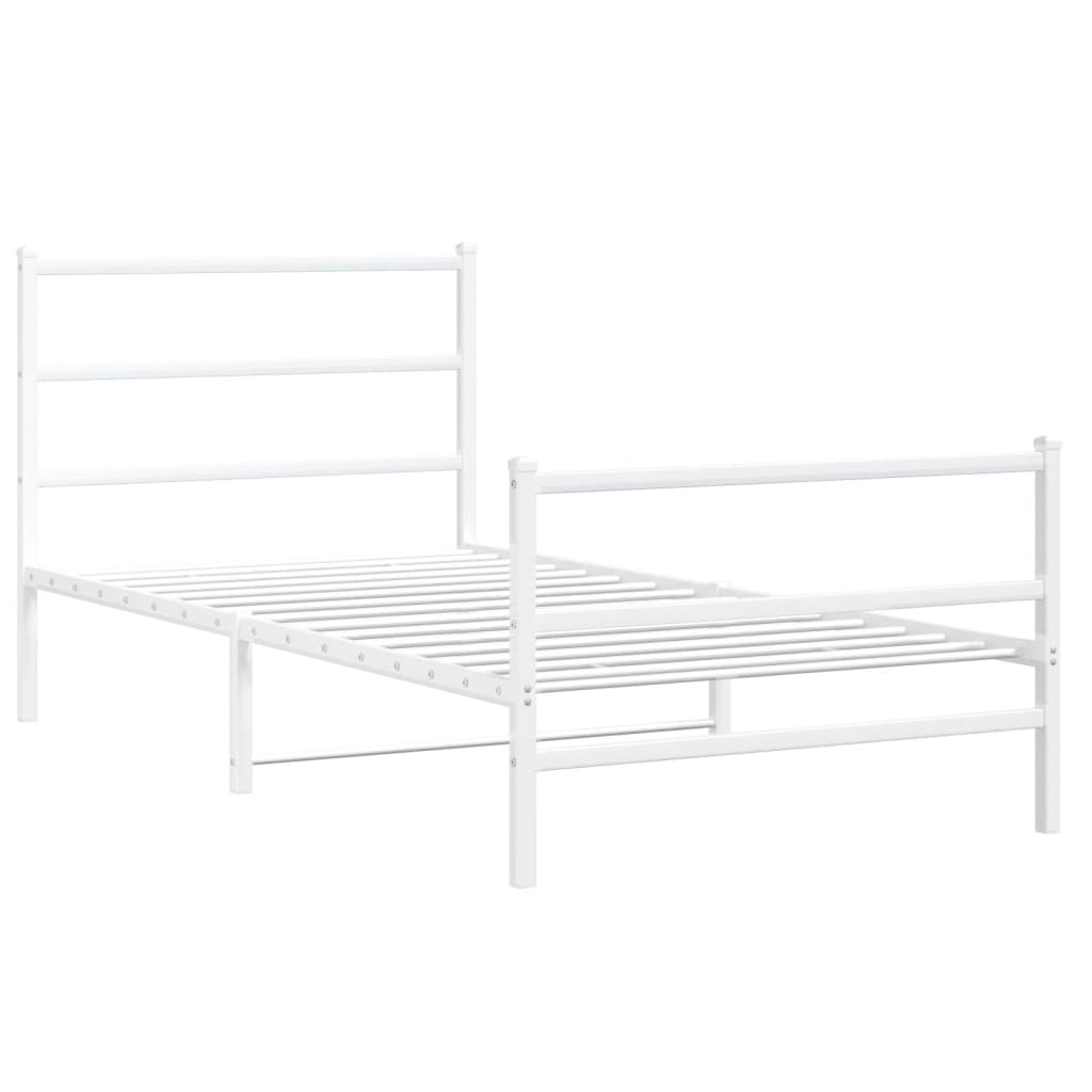 Estrutura de cama com cabeceira e pés 107x203 cm metal branco