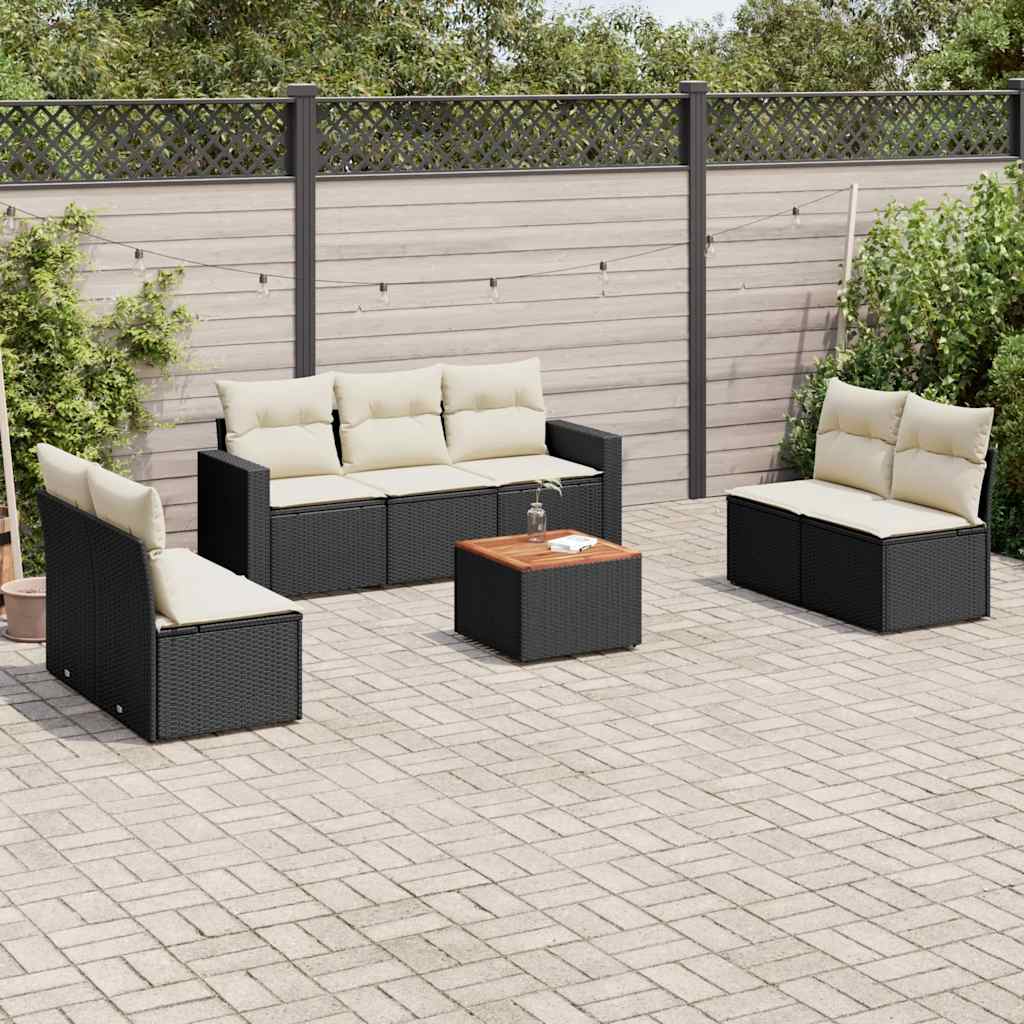 8 Pcs conjunto sofás de jardim com almofadões vime PE preto