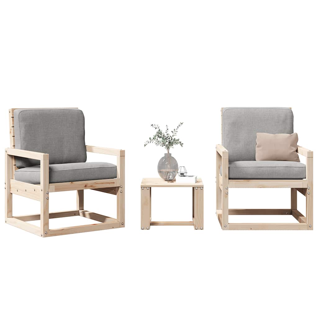 3 Pcs conjunto lounge de jardim madeira de pinho maciça
