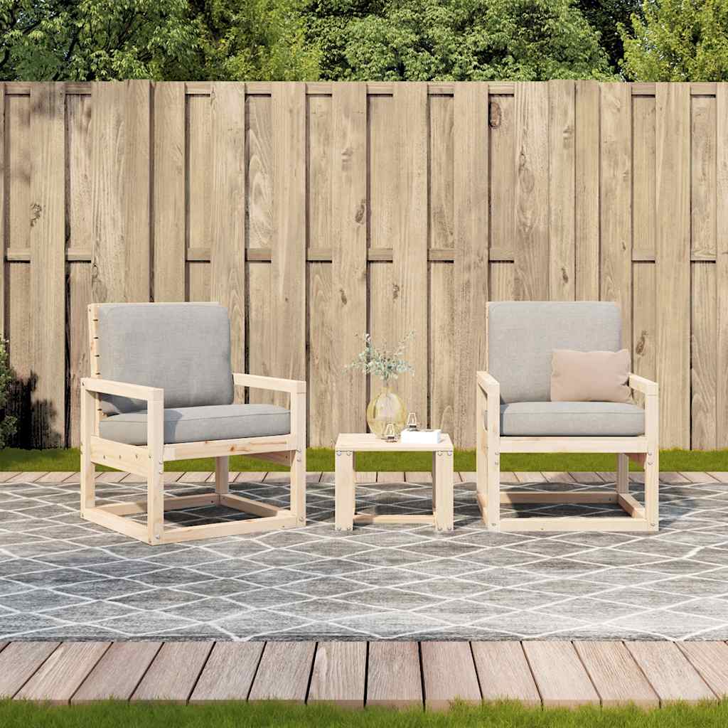 3 Pcs conjunto lounge de jardim madeira de pinho maciça