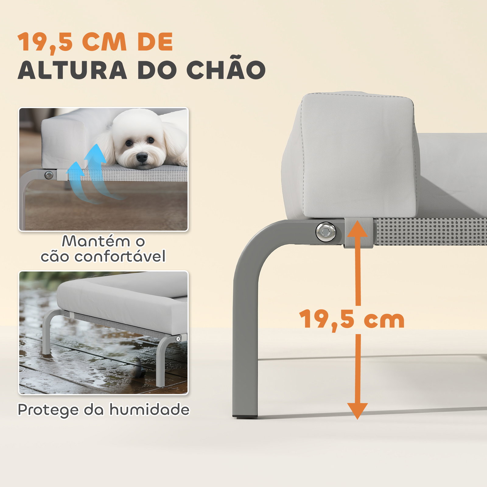 Cama elevada para cães com latertais amovíveis cama elevada para cães pequenos portátil com malha respirável 90x65x30 cm cinza