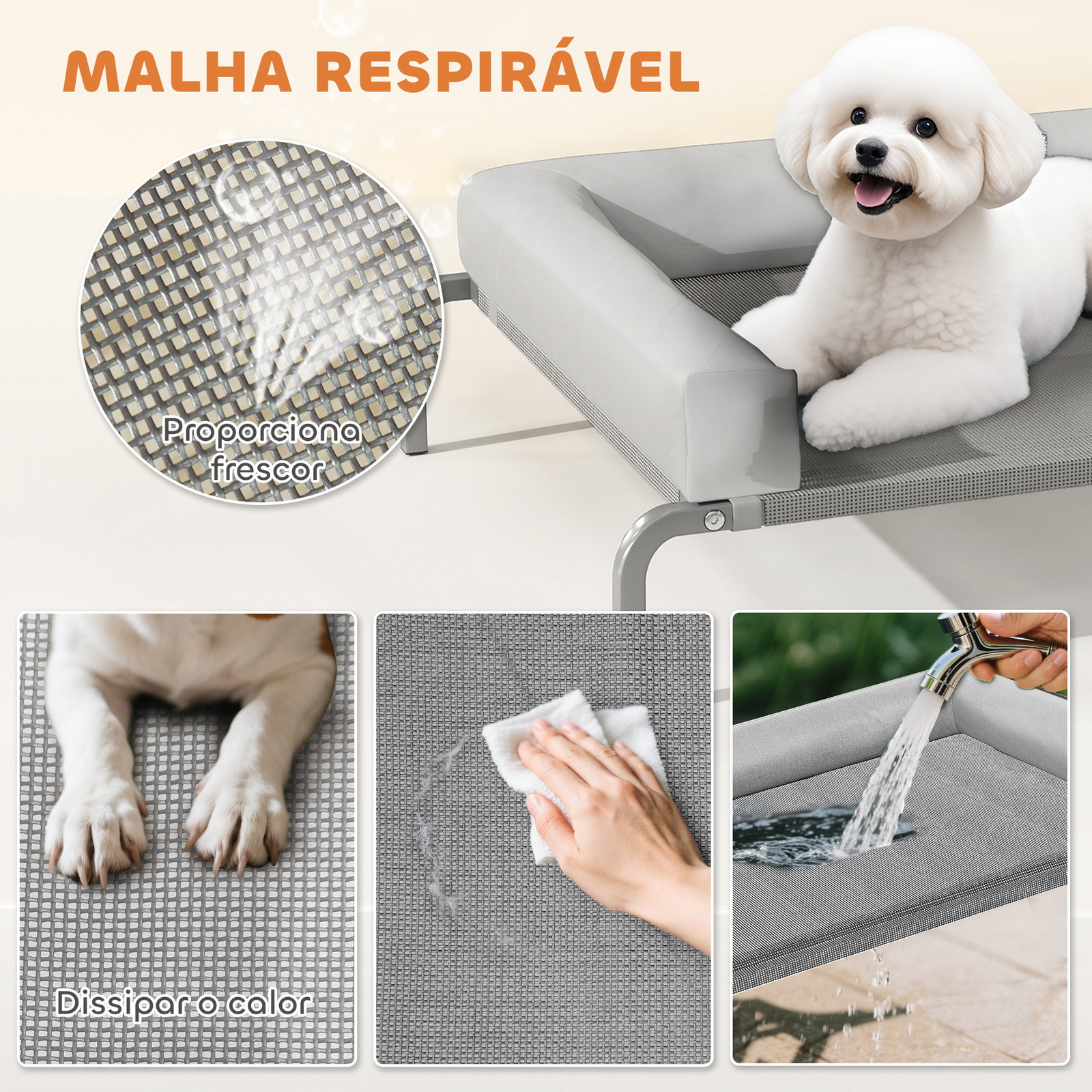 Cama elevada para cães com latertais amovíveis cama elevada para cães pequenos portátil com malha respirável 90x65x30 cm cinza