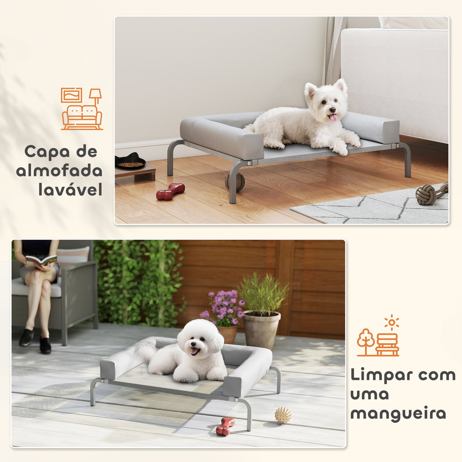 Cama elevada para cães com latertais amovíveis cama elevada para cães pequenos portátil com malha respirável 90x65x30 cm cinza
