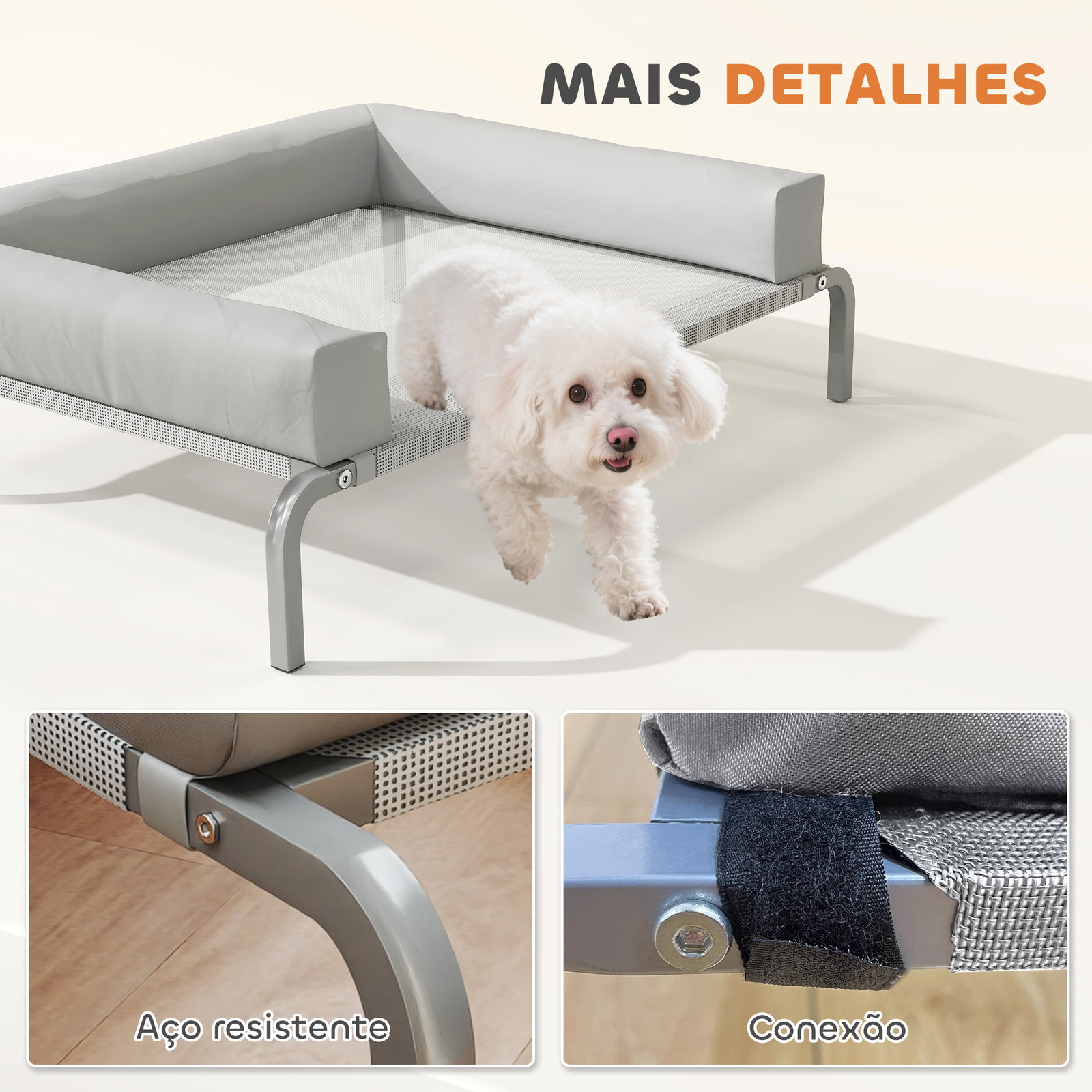 Cama elevada para cães com latertais amovíveis cama elevada para cães pequenos portátil com malha respirável 90x65x30 cm cinza