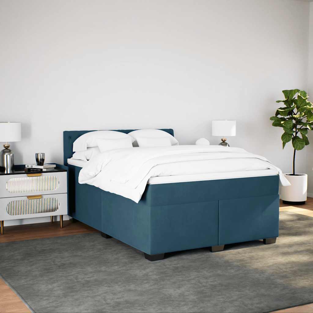 Cama com molas/colchão 140x200 cm veludo azul-escuro