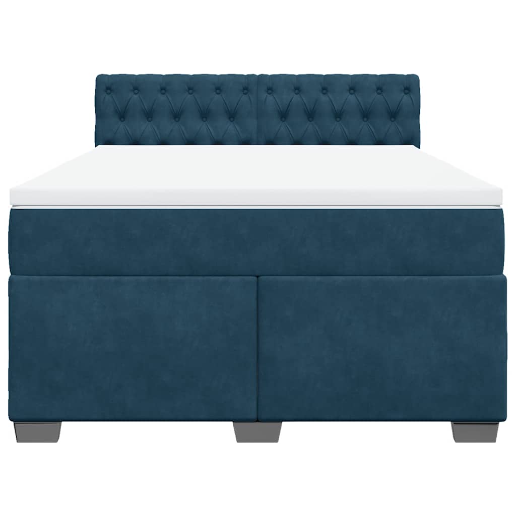 Cama com molas/colchão 140x200 cm veludo azul-escuro