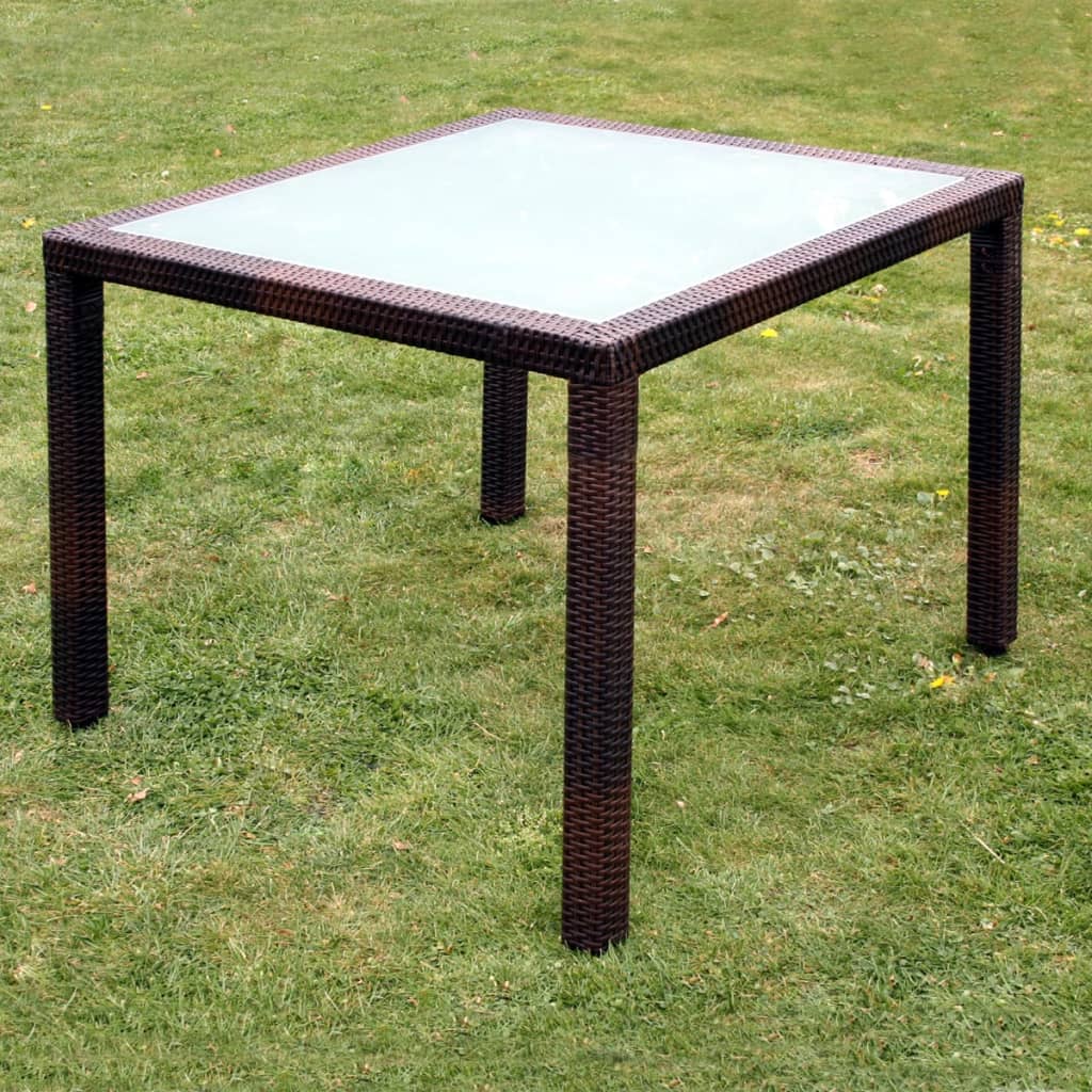 5Pcs conjunto de jantar exterior c/ almofadões vime PE castanho