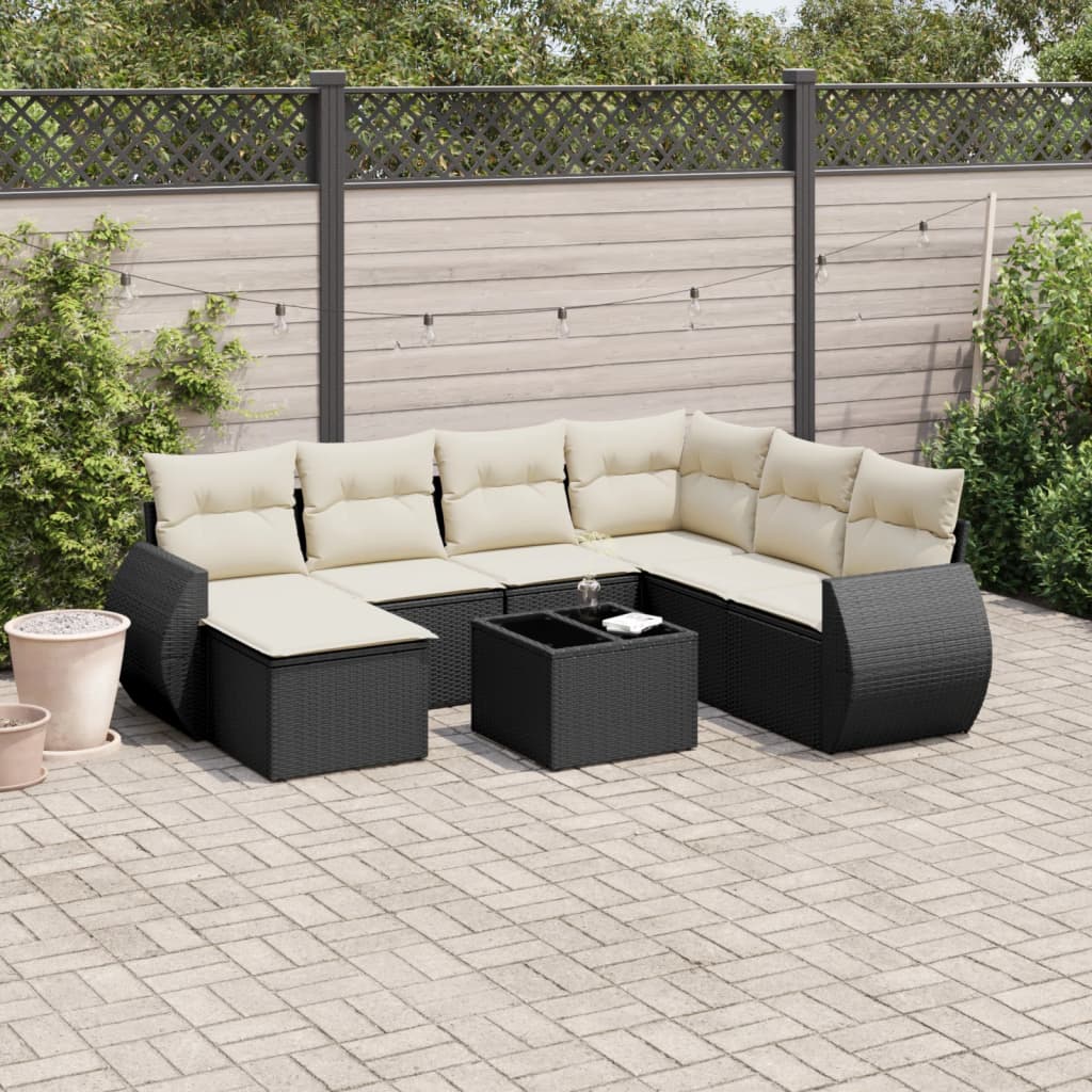8 Pcs conjunto sofás de jardim com almofadões vime PE preto