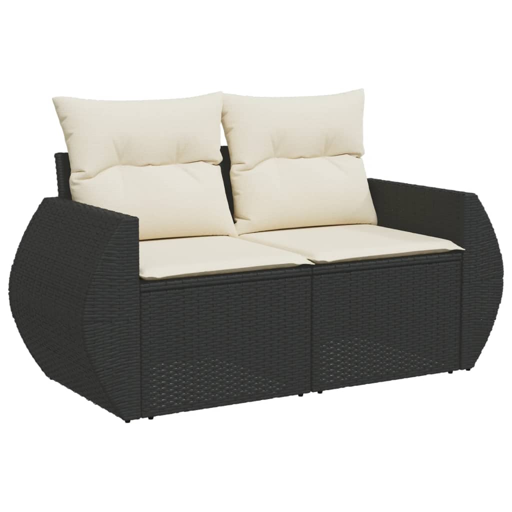 8 Pcs conjunto sofás de jardim com almofadões vime PE preto