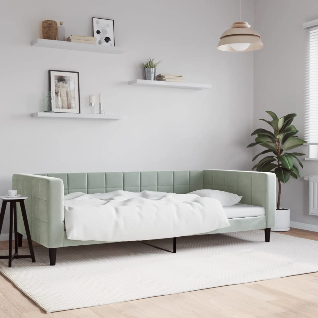 Sofá-cama 100x190 cm veludo cinzento-claro