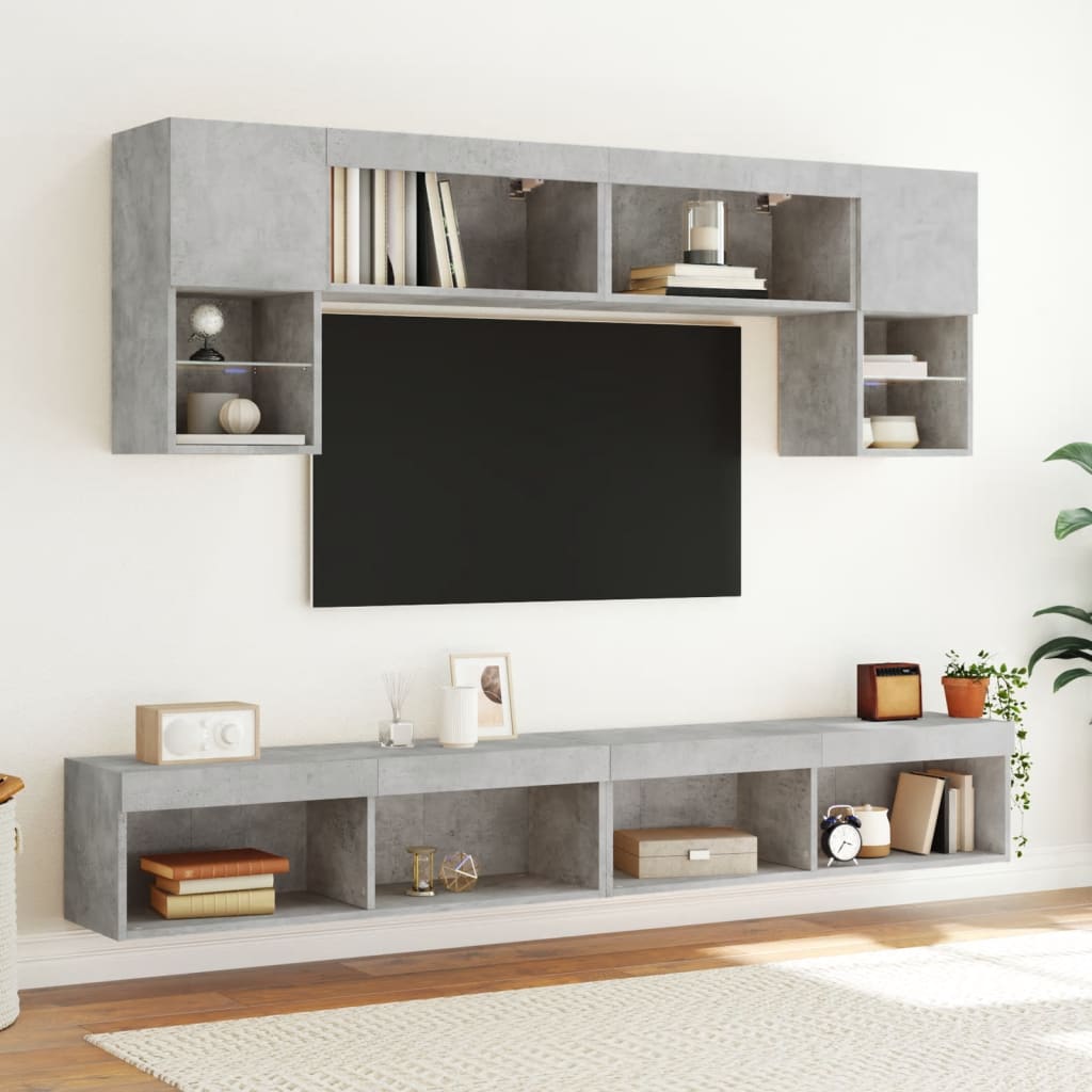 Móveis de TV com luzes LED 2 pcs 100x30x30 cm cinzento cimento