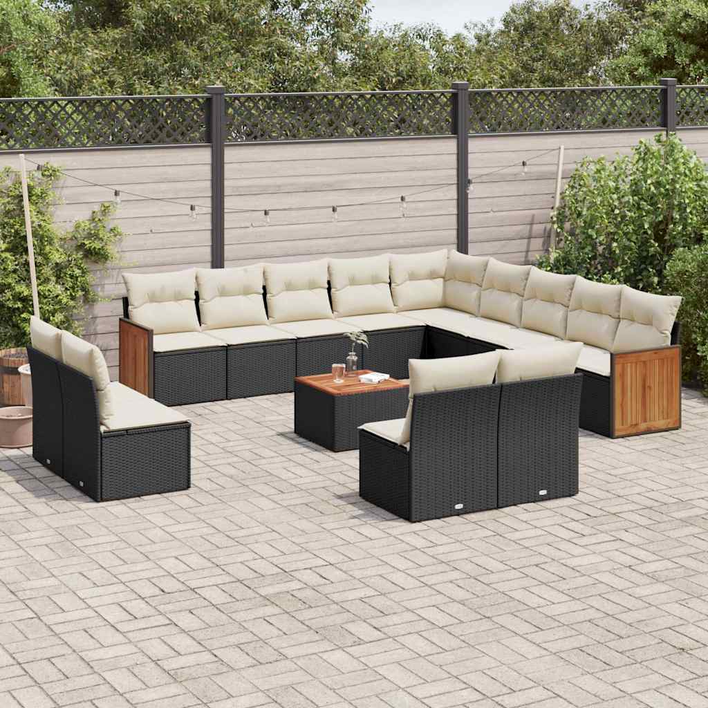 14 Pcs conjunto de sofás p/ jardim c/ almofadões vime PE preto