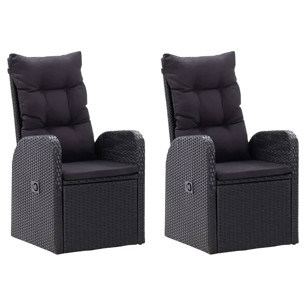 7 Pcs conjunto de jantar para jardim com almofadões preto