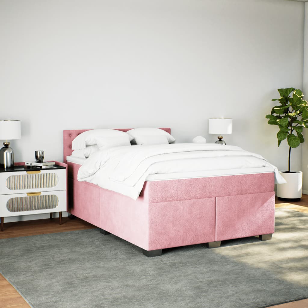 Cama com molas/colchão 160x200 cm veludo rosa