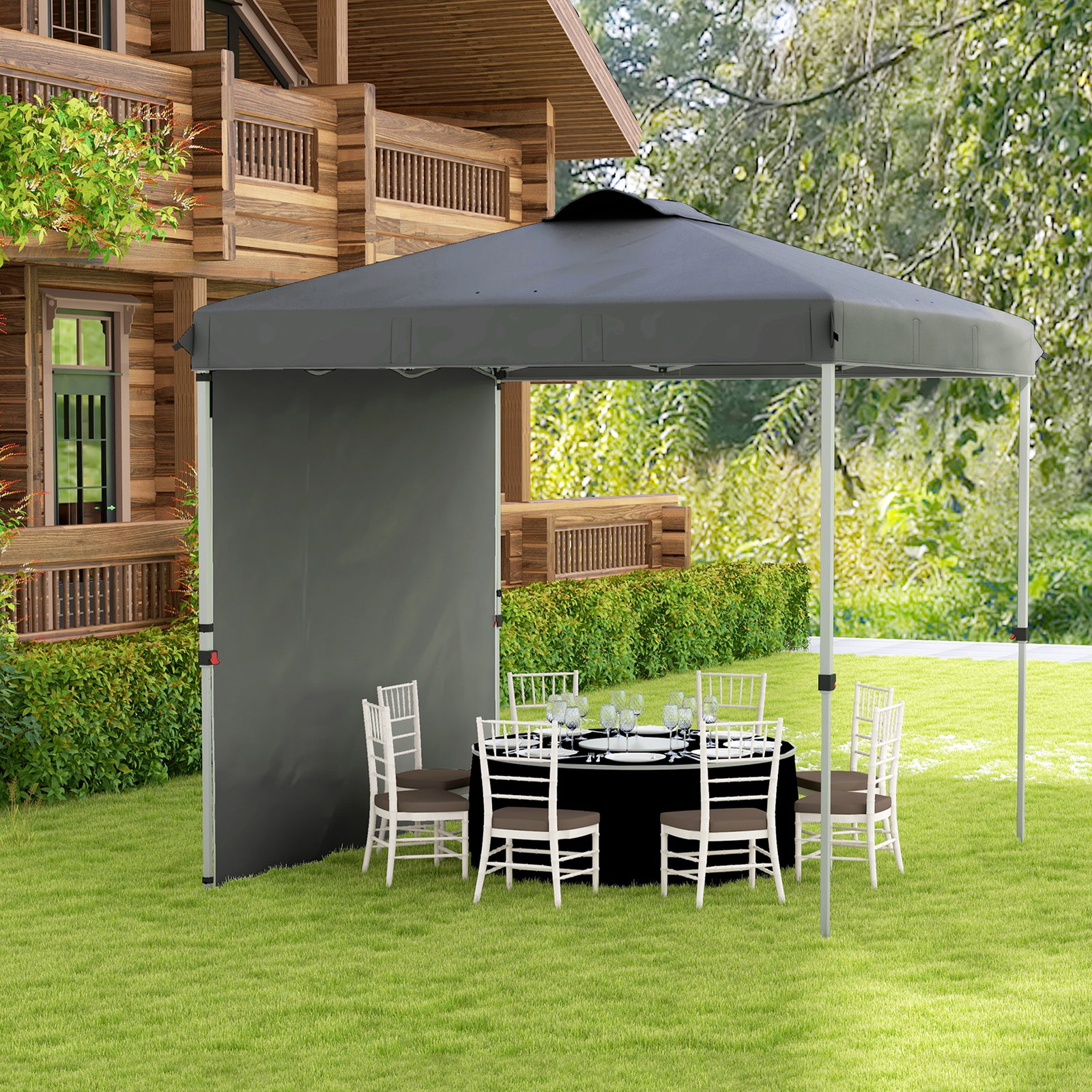 Tenda dobrável 2,5x2,5 m tenda de jardim com 1 parede lateral altura ajustável para campismo festas cinza escuro
