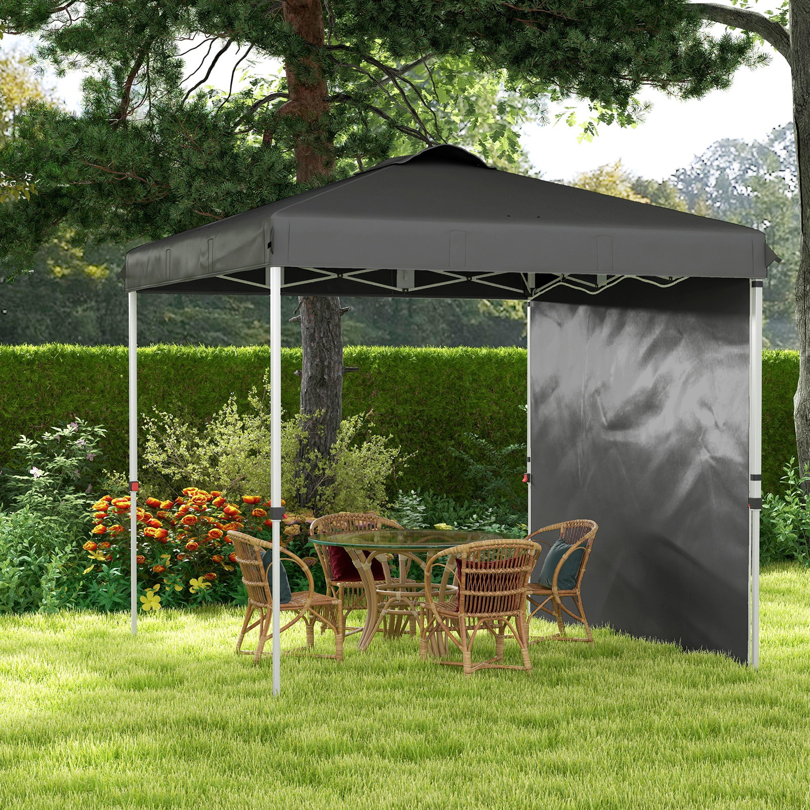 Tenda dobrável 2,5x2,5 m tenda de jardim com 1 parede lateral altura ajustável para campismo festas cinza escuro