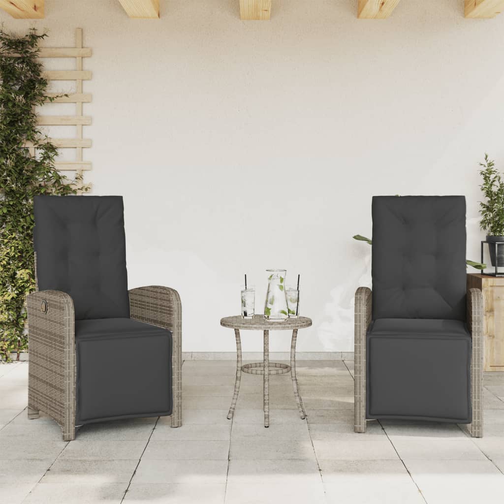 3 Pcs conjunto bistrô com almofadões vime PE cinza