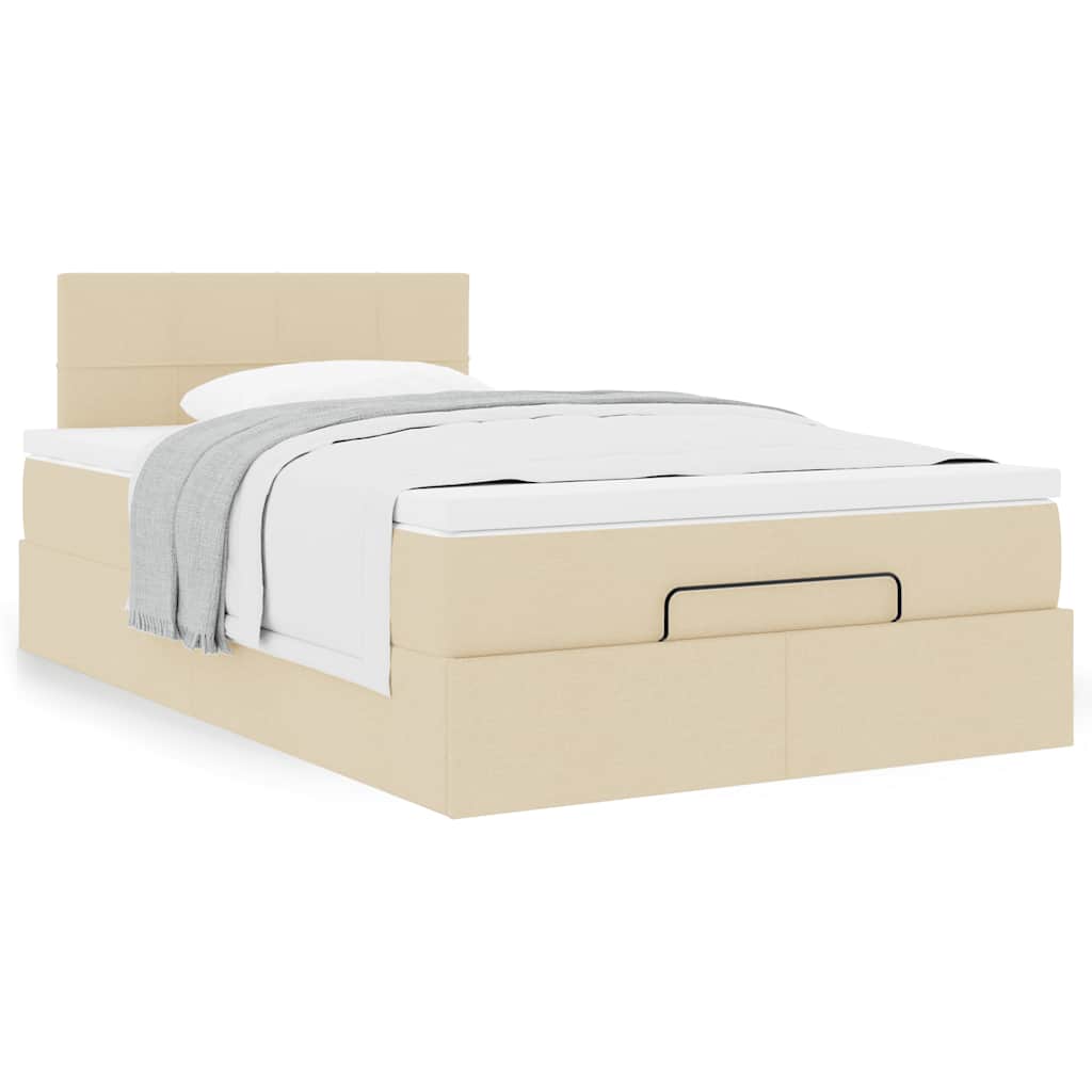 Estrutura de cama otomana com colchão 120x190 cm tecido creme
