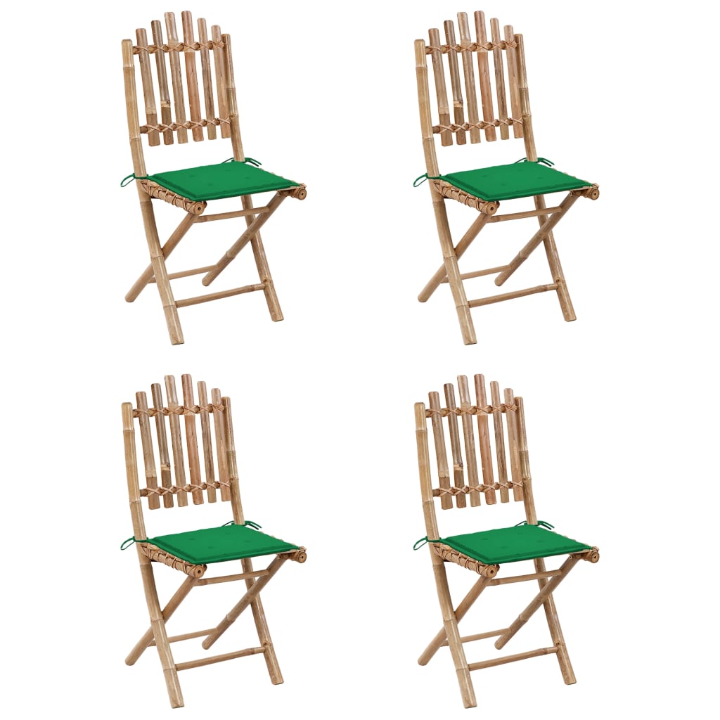 5 Pcs conj. de jantar dobrável c/ almofadões p/ exterior bambu