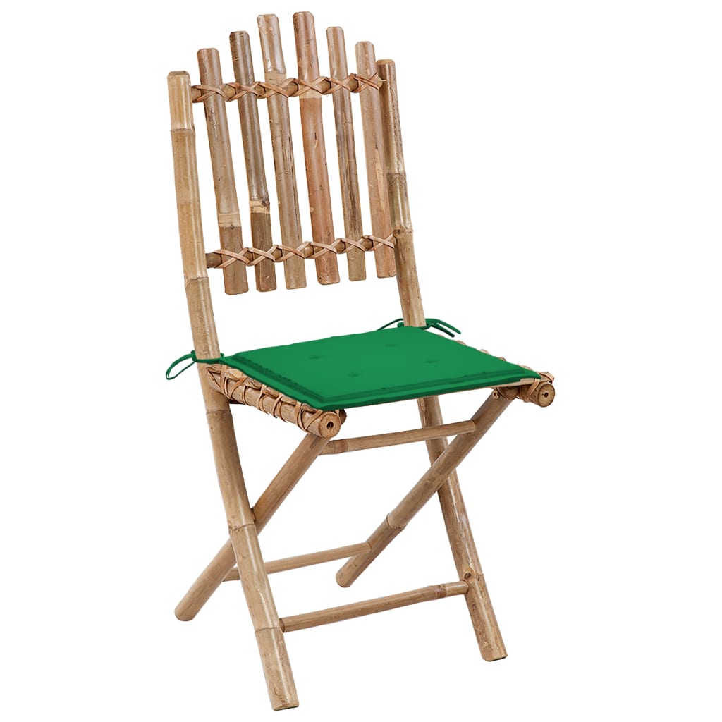5 Pcs conj. de jantar dobrável c/ almofadões p/ exterior bambu