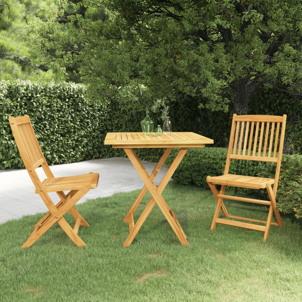 3 Pcs conjunto jantar dobrável p/ jardim madeira acácia maciça