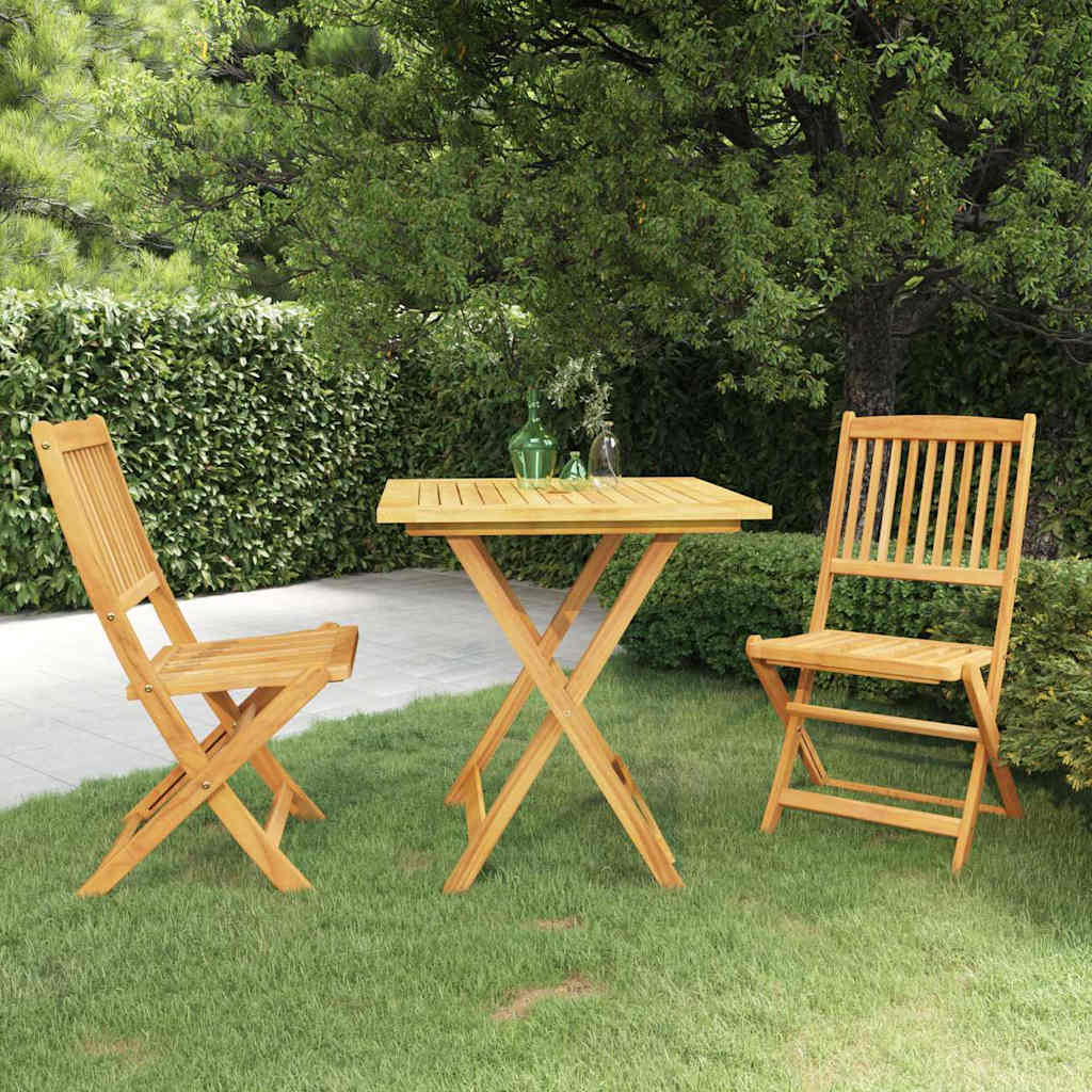 3 Pcs conjunto jantar dobrável p/ jardim madeira acácia maciça