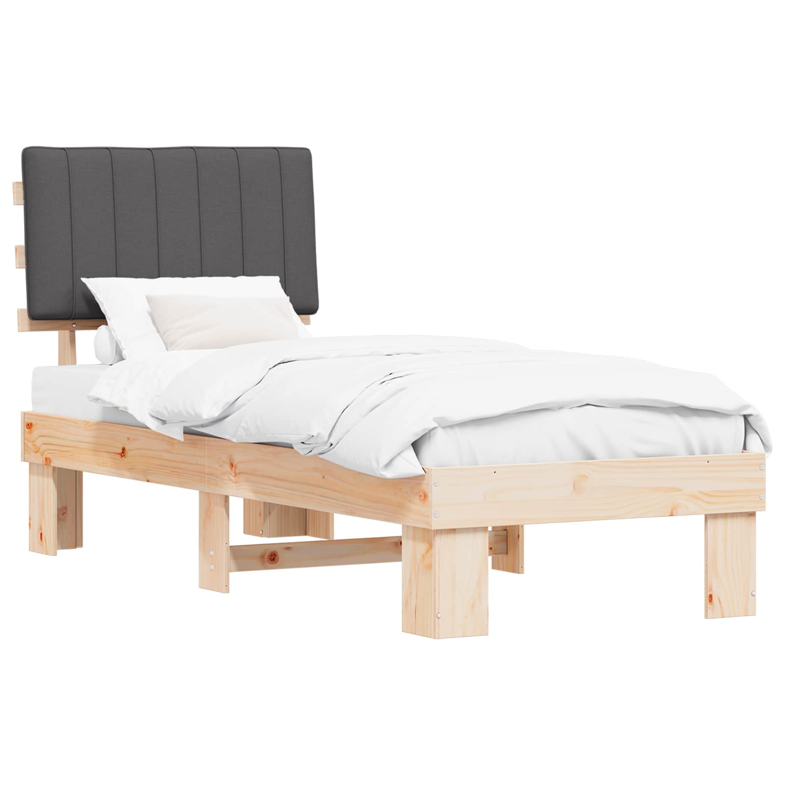 Estrutura de cama com cabeceira estofada cinza escuro