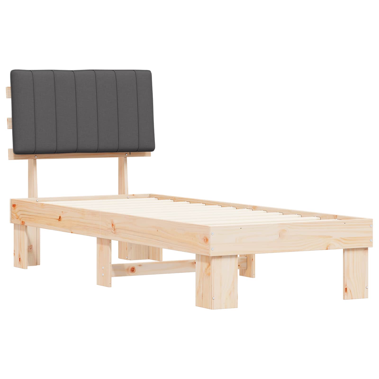 Estrutura de cama com cabeceira estofada cinza escuro
