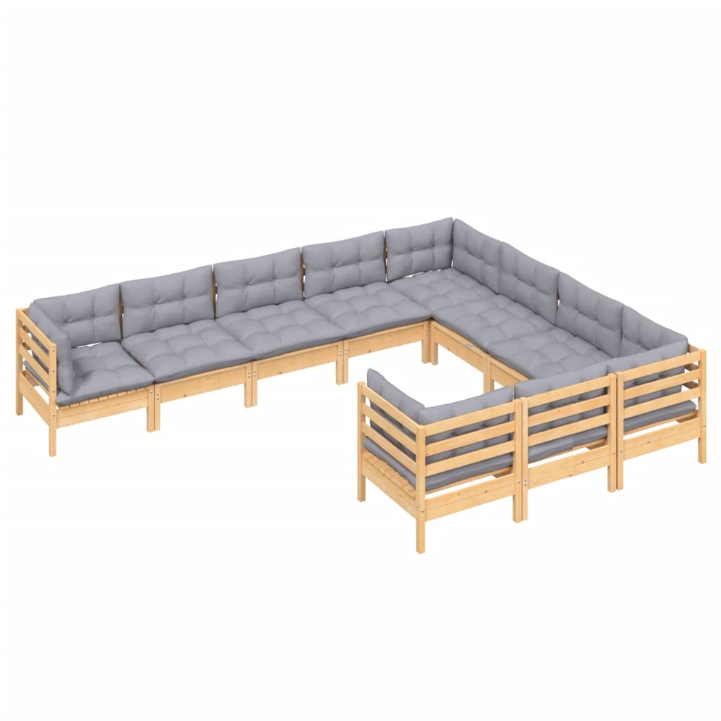 10 Pcs conjunto lounge de jardim c/ almofadões cinza pinho
