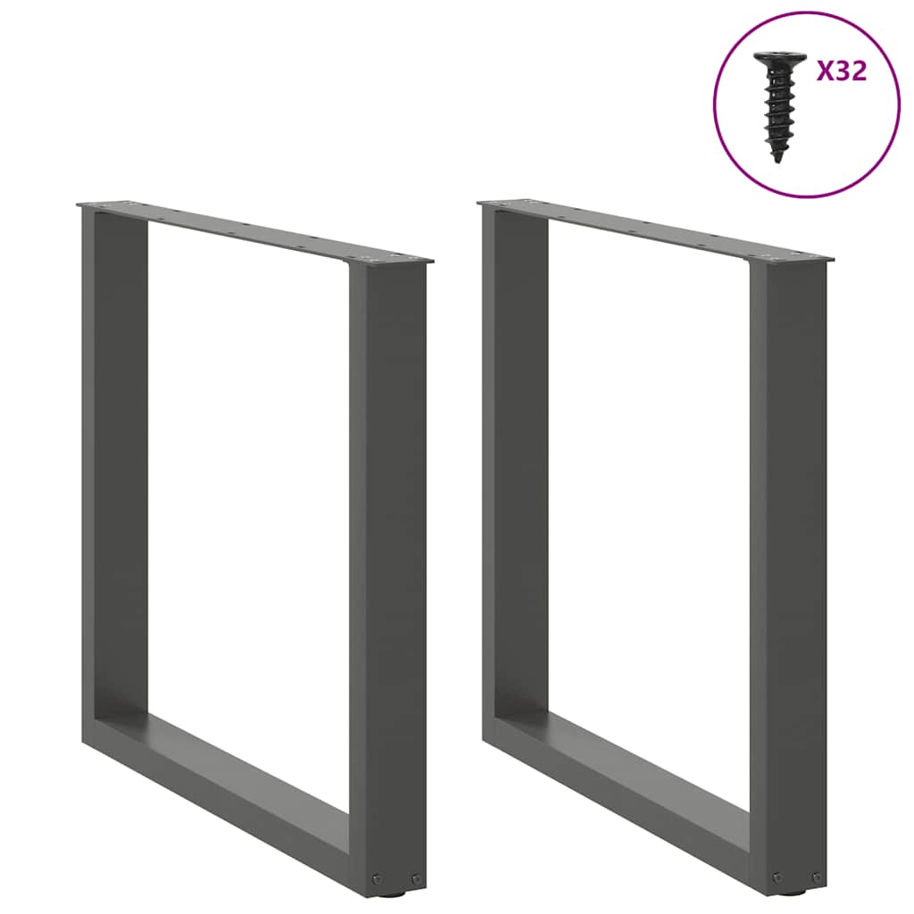 Pés para mesa de jantar em formato de u, 2 peças, antracite, 90x (72-73) cm, aço