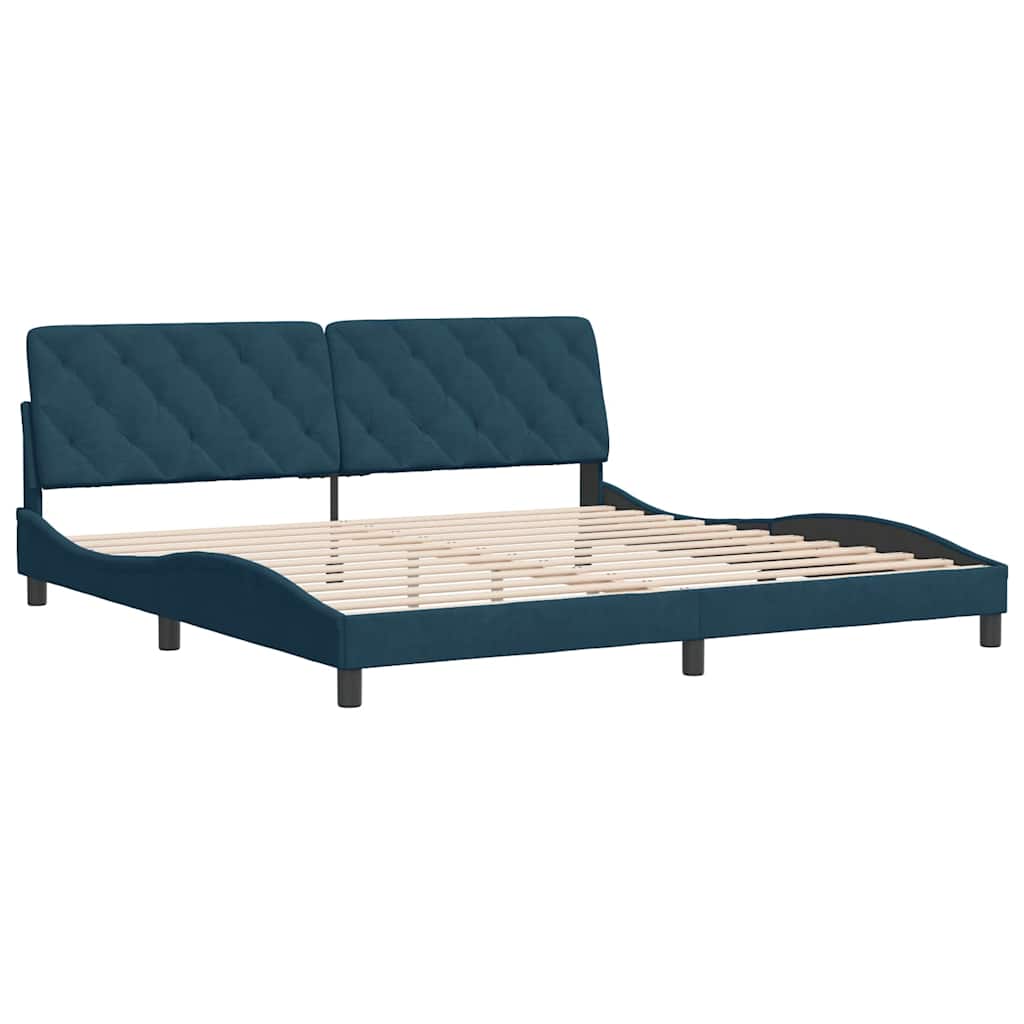 Estrutura de cama sem colchão 200x200 cm veludo azul