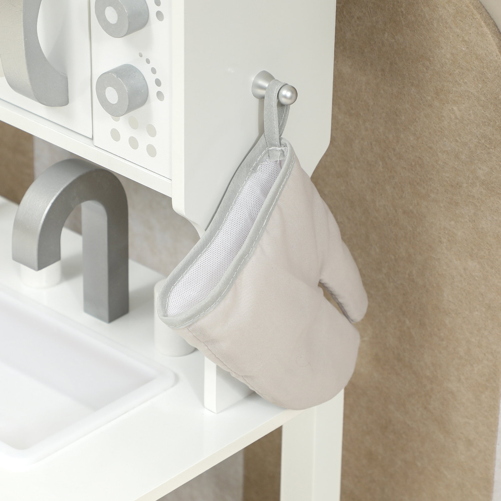 Cozinha de brincar em madeira com som acessórios lava-loiças micro-ondas e fogão 55x24x86 cm branco