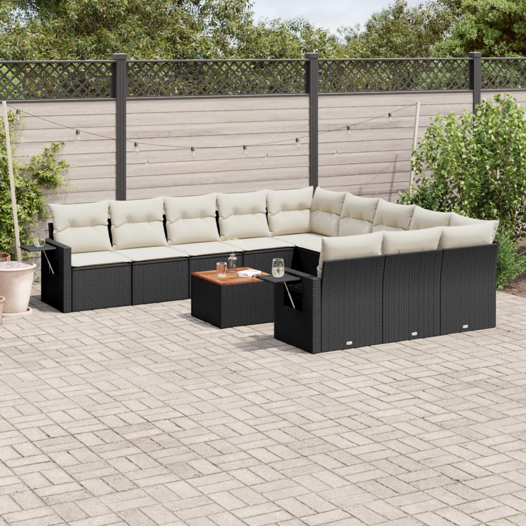 12 Pcs conjunto de sofás de jardim c/ almofadões vime PE preto