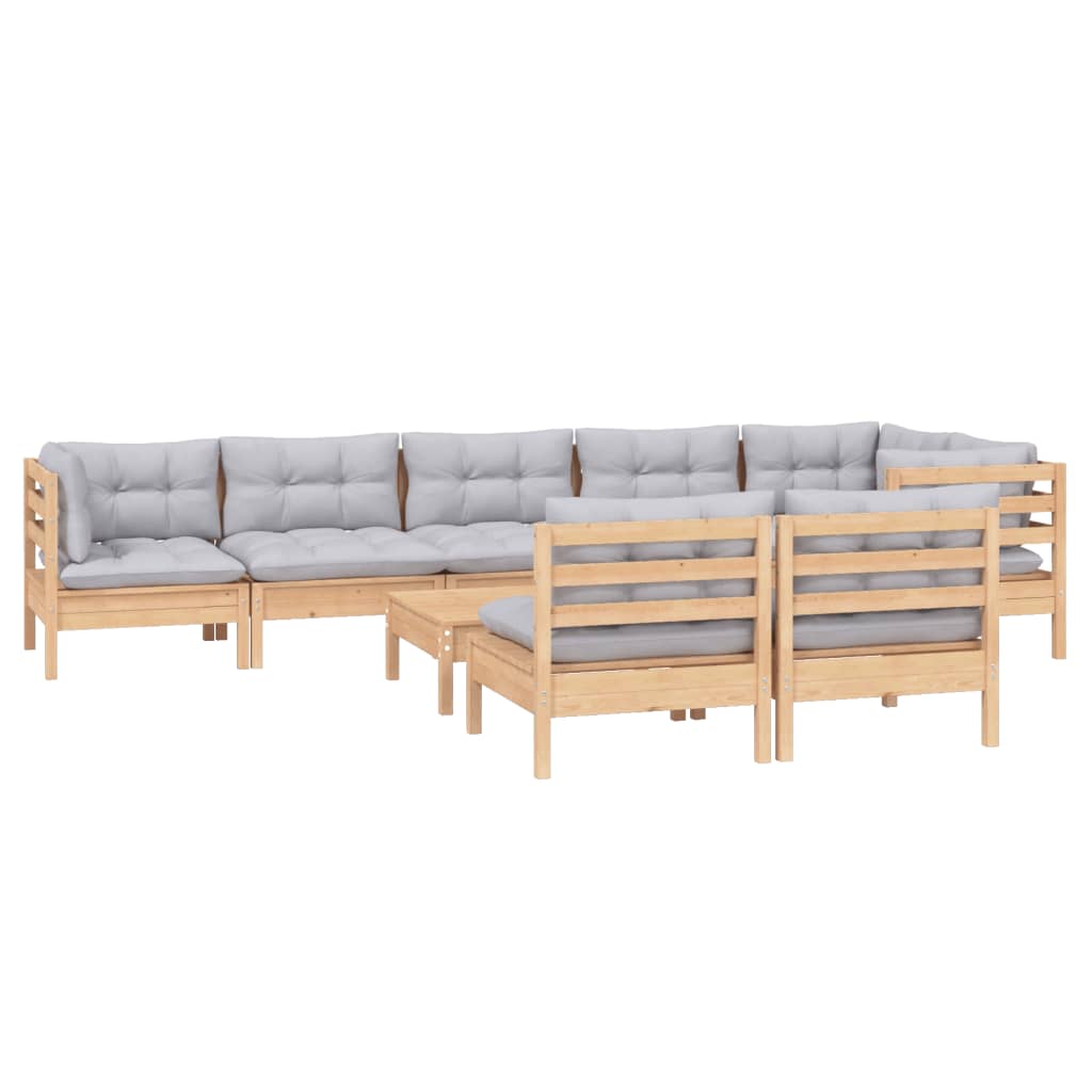 9 Pcs conjunto lounge de jardim + almofadões cinza pinho maciço