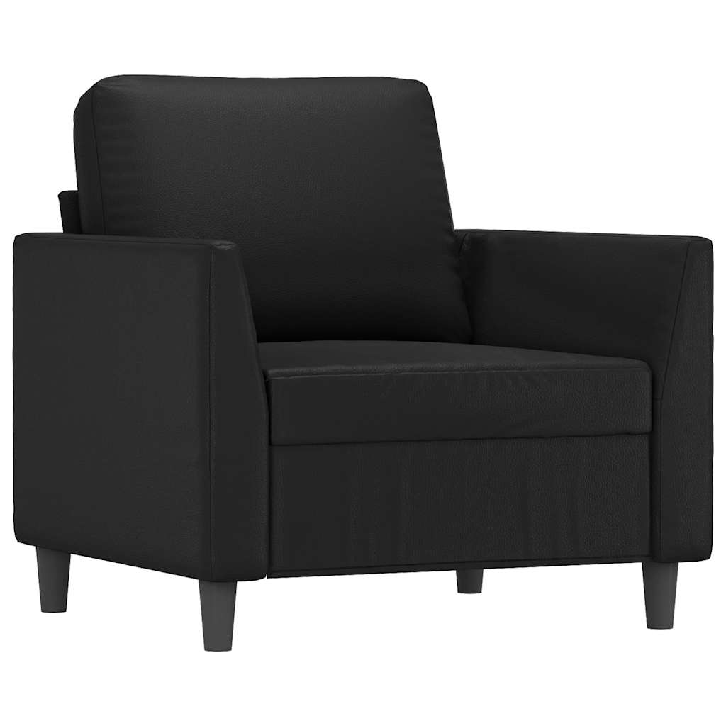 3 Pcs conjunto de sofás com almofadões couro artificial preto
