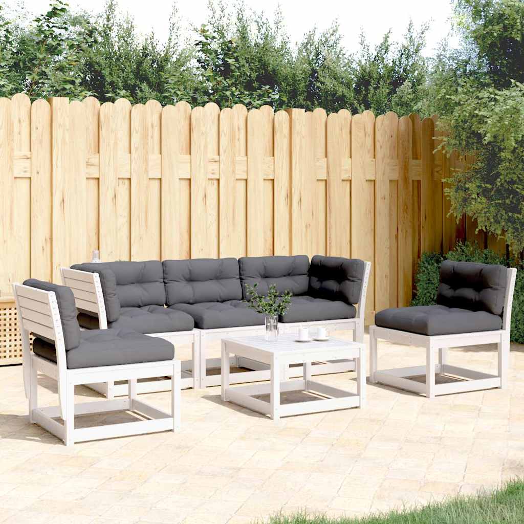 5 Pcs conj. sofás de jardim c/ almofadões pinho maciço branco