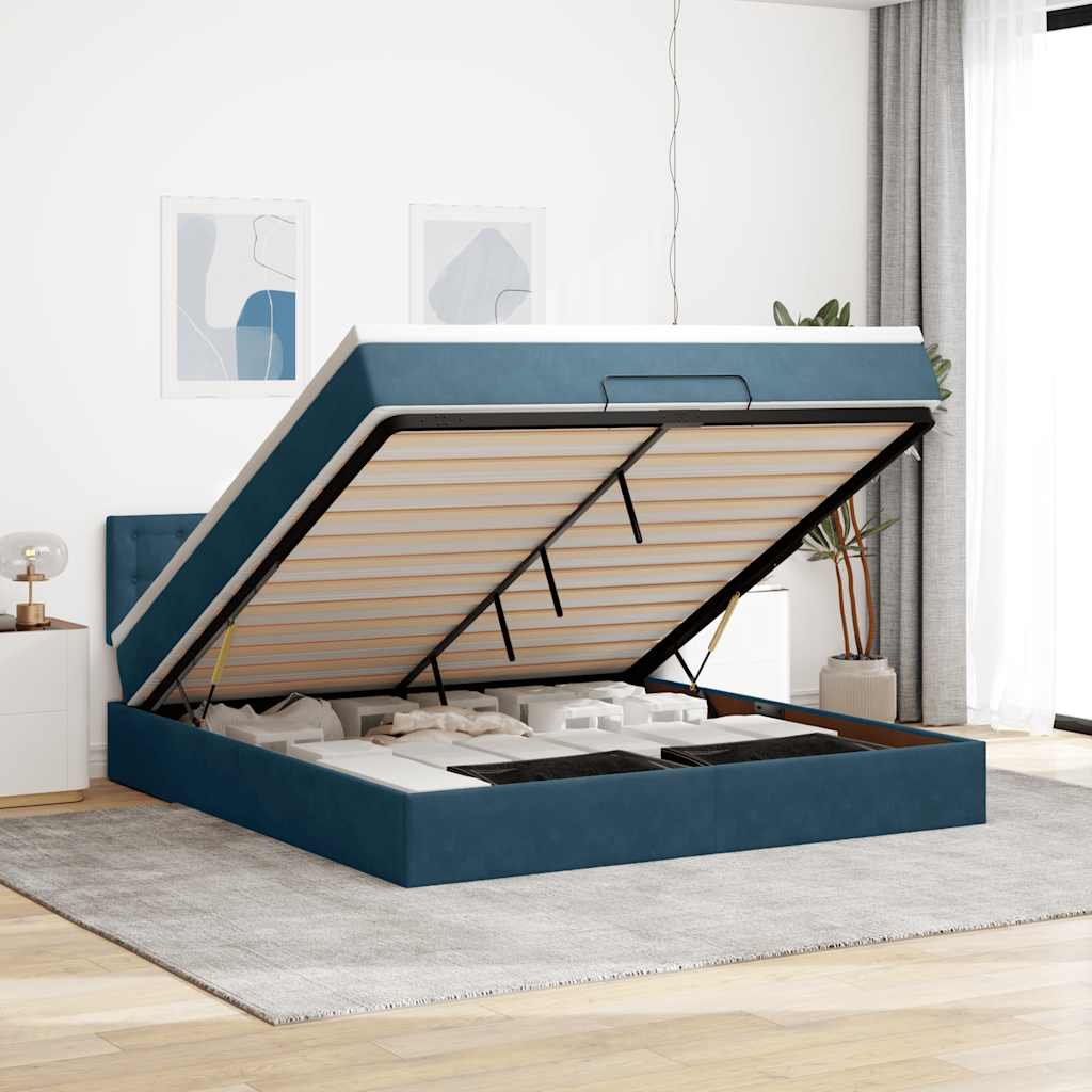 Estrutura de cama otomana com colchão 160x200 cm azul escuro