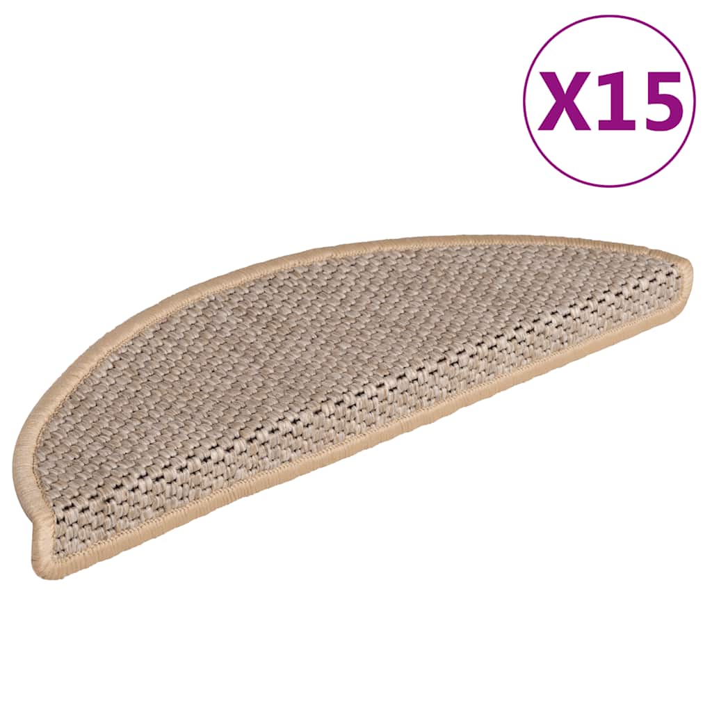 Tapetes escada adesivos aspeto sisal 15pcs 56x17x3cm bege-claro