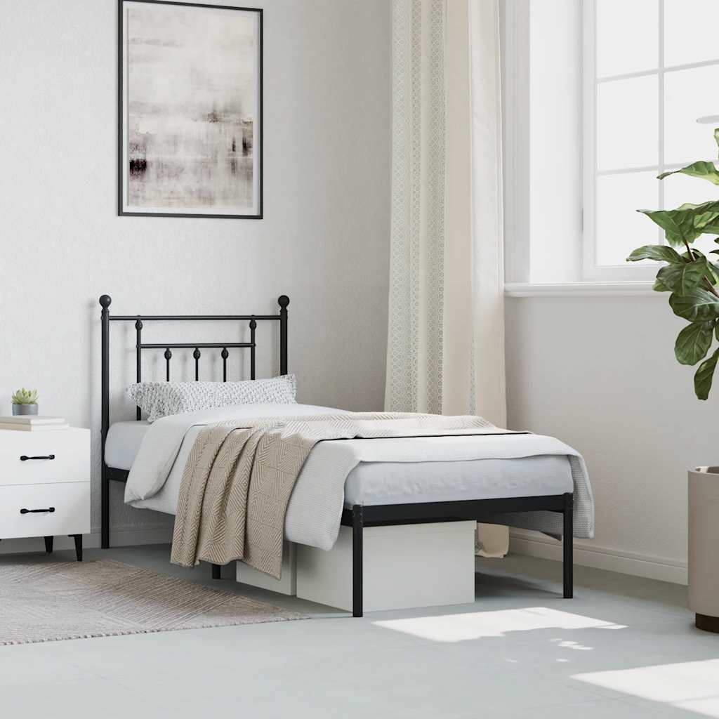 Estrutura de cama metal s/ colchão c/ cabeceira 75x190 cm preto