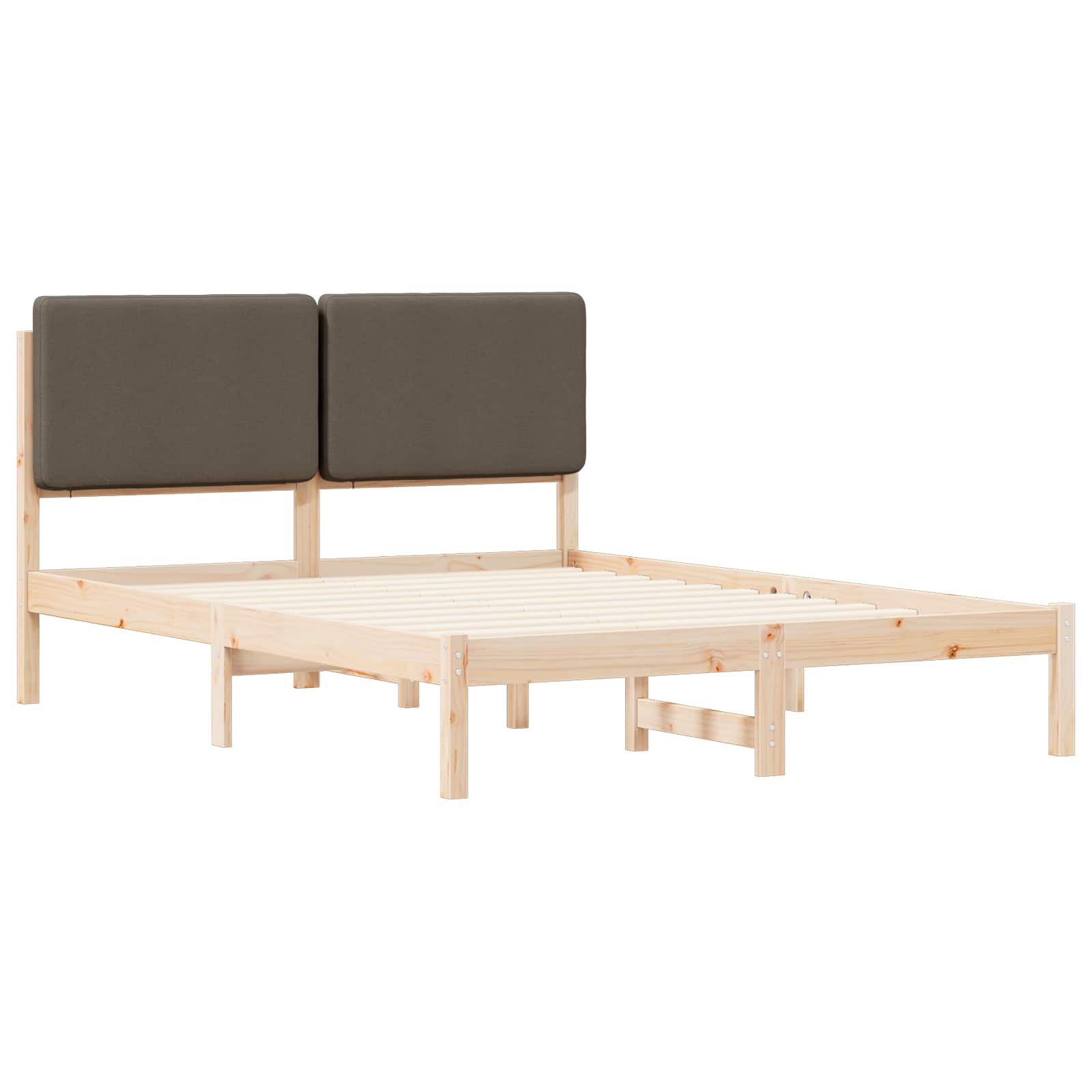 Estrutura de cama com cabeceira estofada cinzento-acastanhado