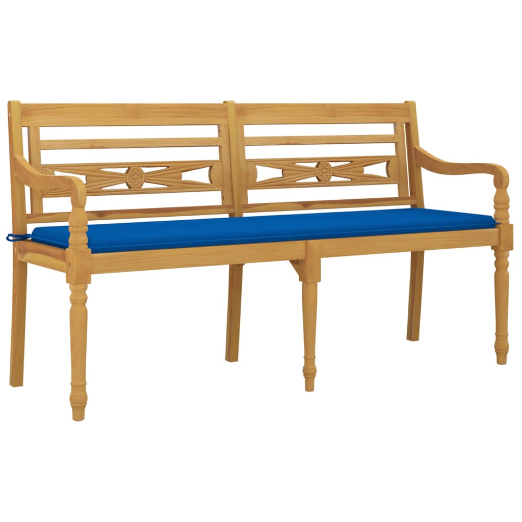 Banco batavia c/ almofadão azul real 150cm madeira teca maciça