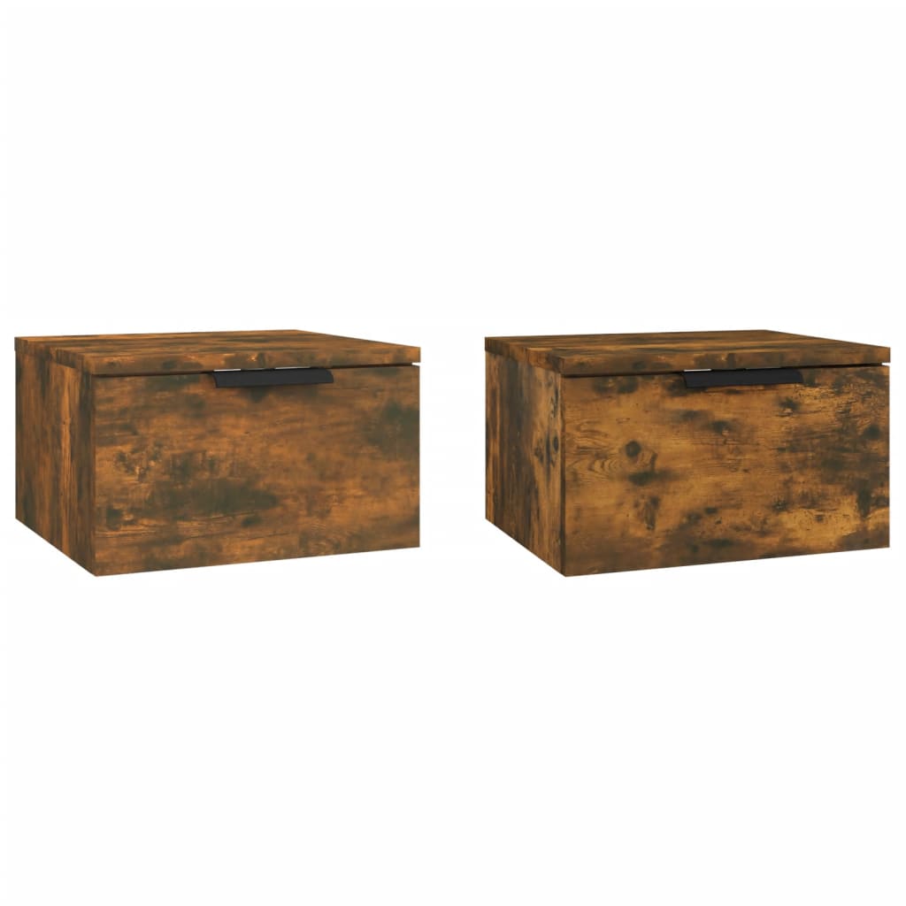 Mesas de cabeceira de parede 2 pcs 34x30x20 cm carvalho fumado