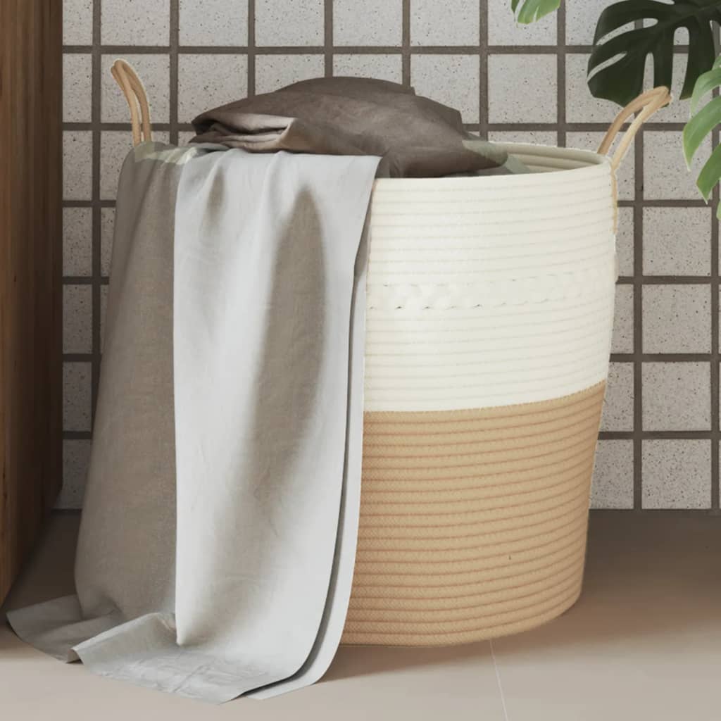 Cesto de arrumação ø43x38 cm algodão bege e branco