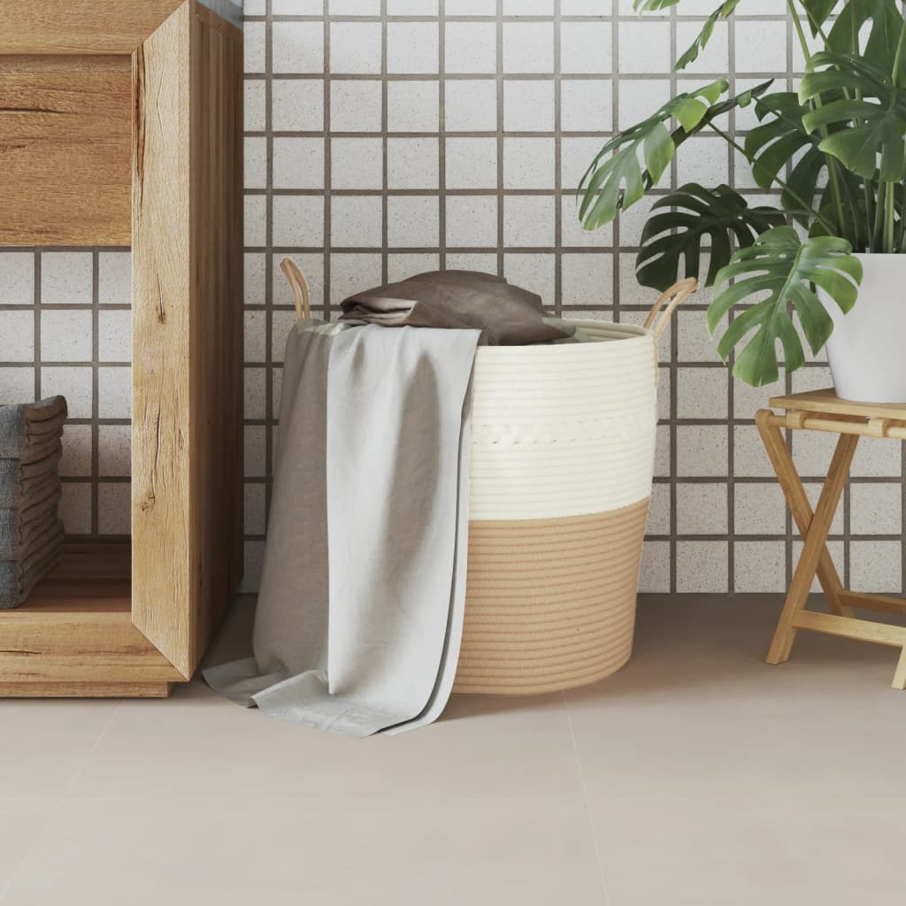Cesto de arrumação ø43x38 cm algodão bege e branco