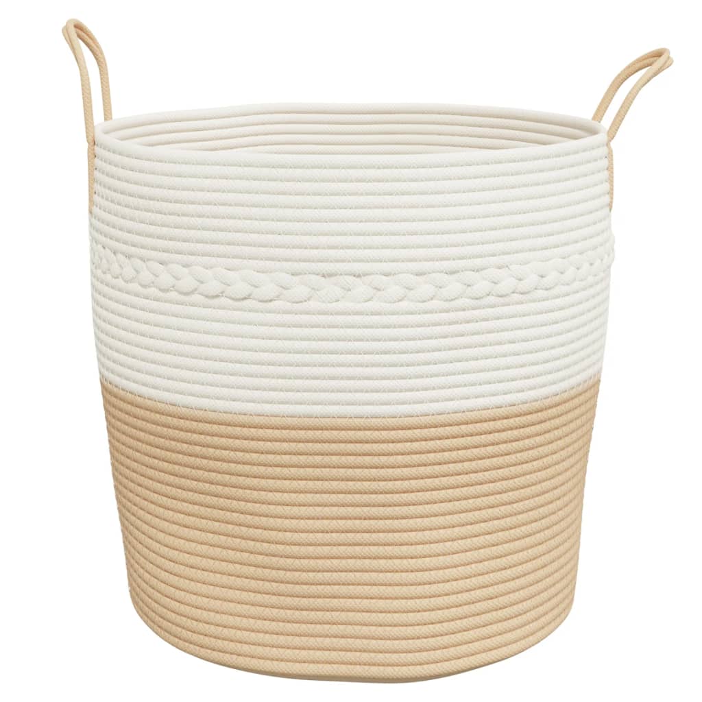 Cesto de arrumação ø43x38 cm algodão bege e branco
