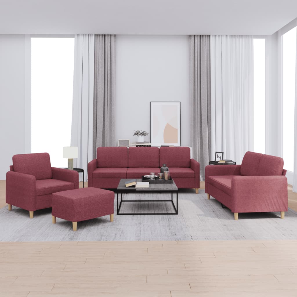 4 Pcs conjunto de sofás com almofadões tecido vermelho tinto