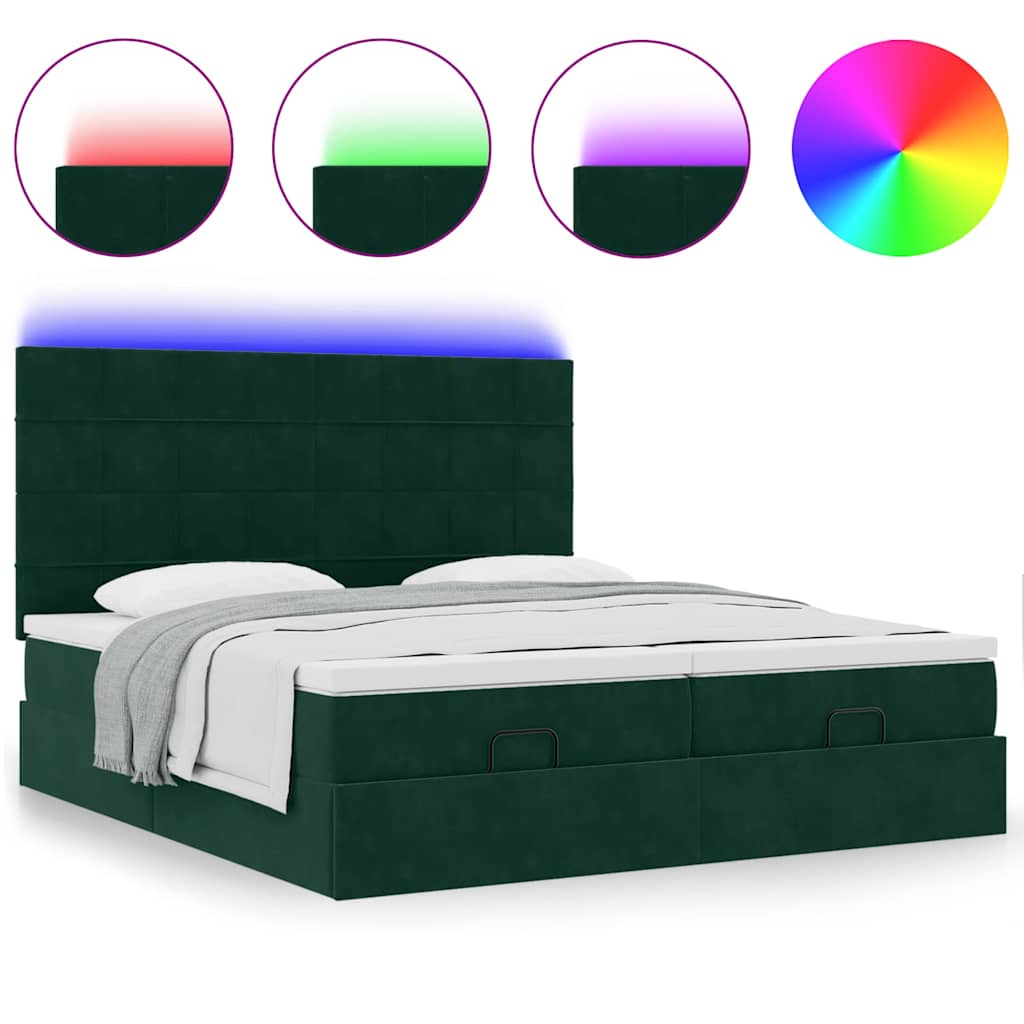 Estrutura de cama otomana com colchão verde escuro veludo